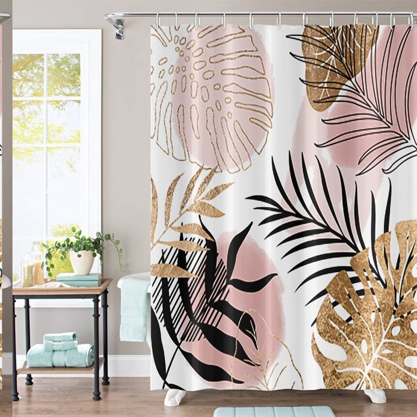 Abstract Boho Shower Curtain 72x72 Inches Pink Gold Geometric