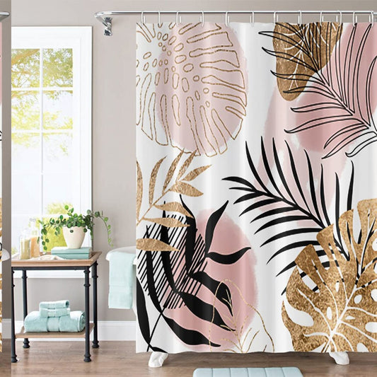 Abstract Boho Shower Curtain 72x72 Inches Pink Gold Geometric