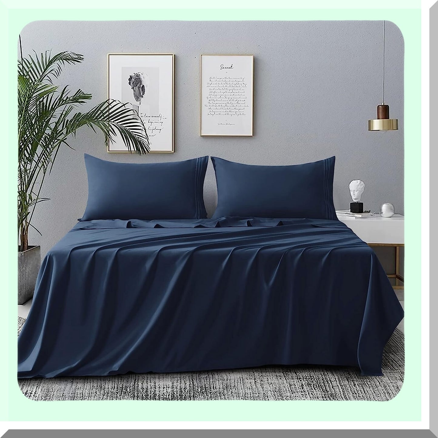 Navy Blue Embroidered Microfiber Twin XL Bed Sheets Set - 1800 Series Luxury Double Brushed Soft Wrinkle-Resistant Deep Pocket 3-Piece