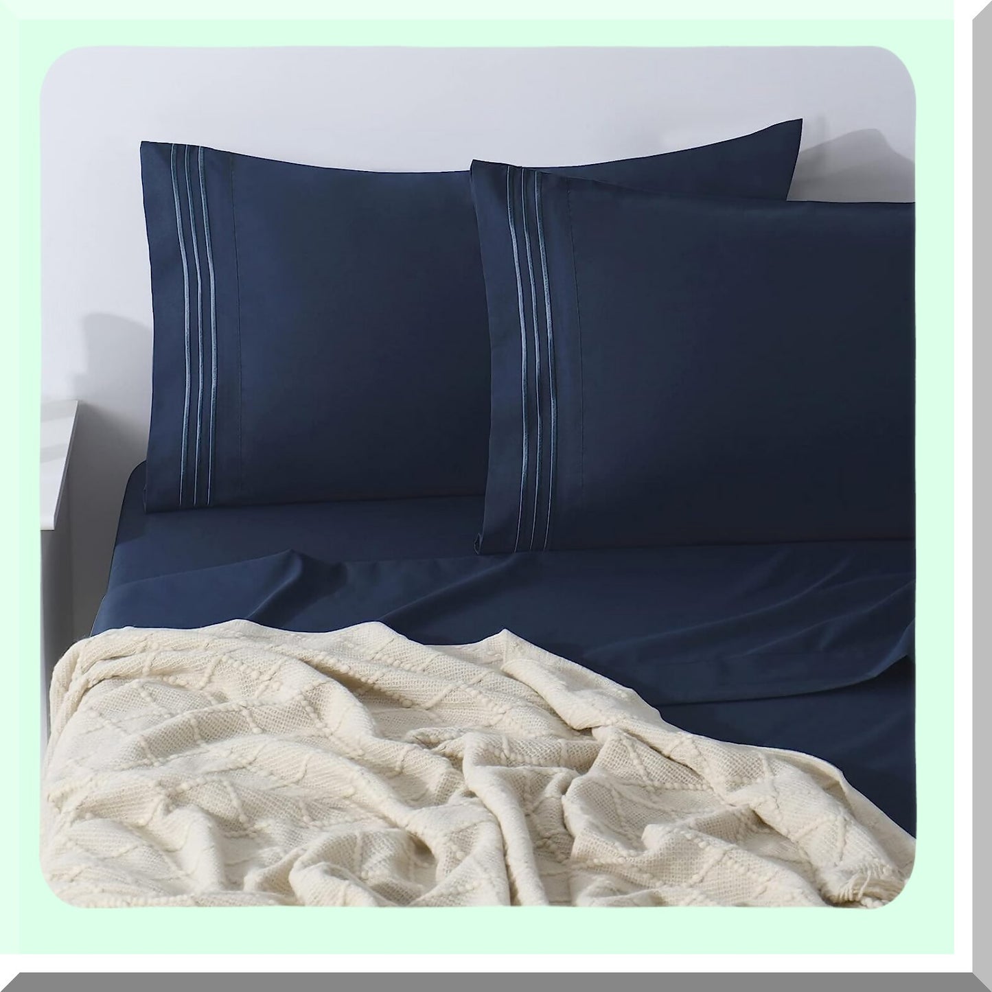 Navy Blue Embroidered Microfiber Twin XL Bed Sheets Set - 1800 Series Luxury Double Brushed Soft Wrinkle-Resistant Deep Pocket 3-Piece