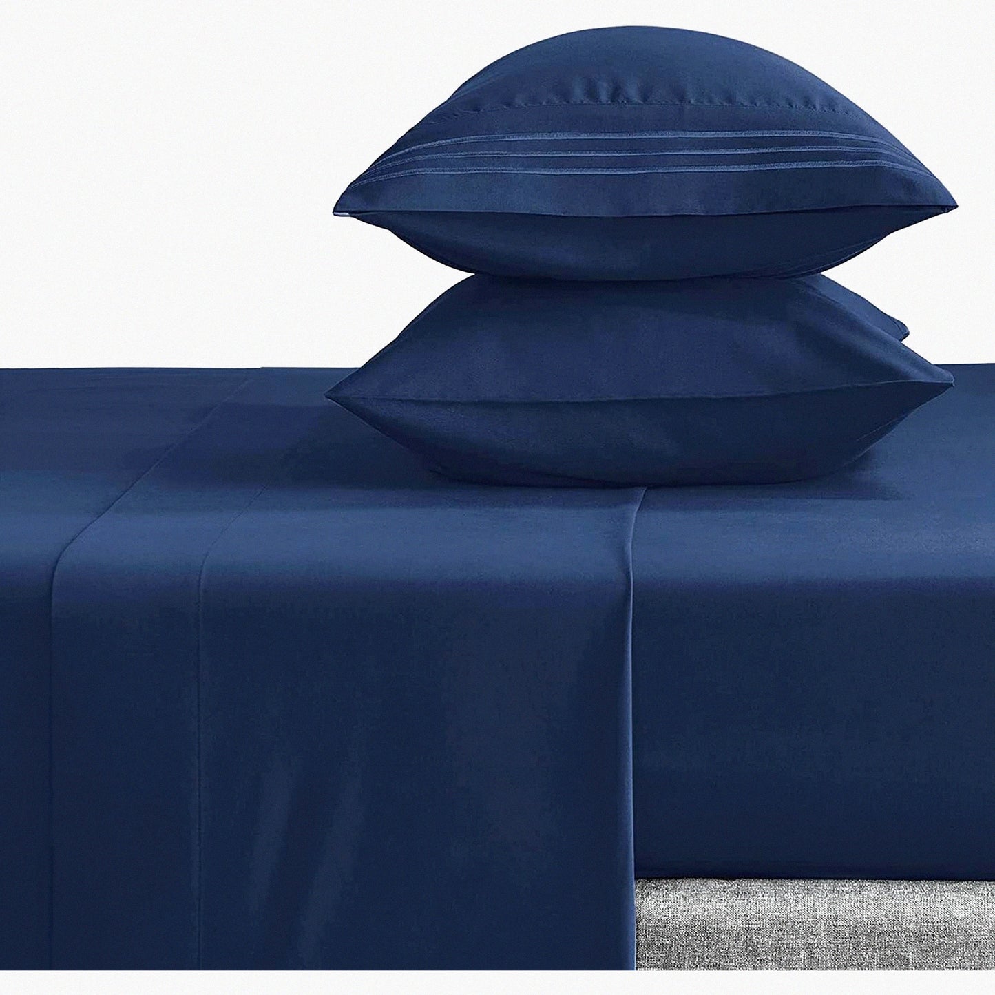 Navy Blue Embroidered Microfiber Twin XL Bed Sheets Set - 1800 Series Luxury Double Brushed Soft Wrinkle-Resistant Deep Pocket 3-Piece