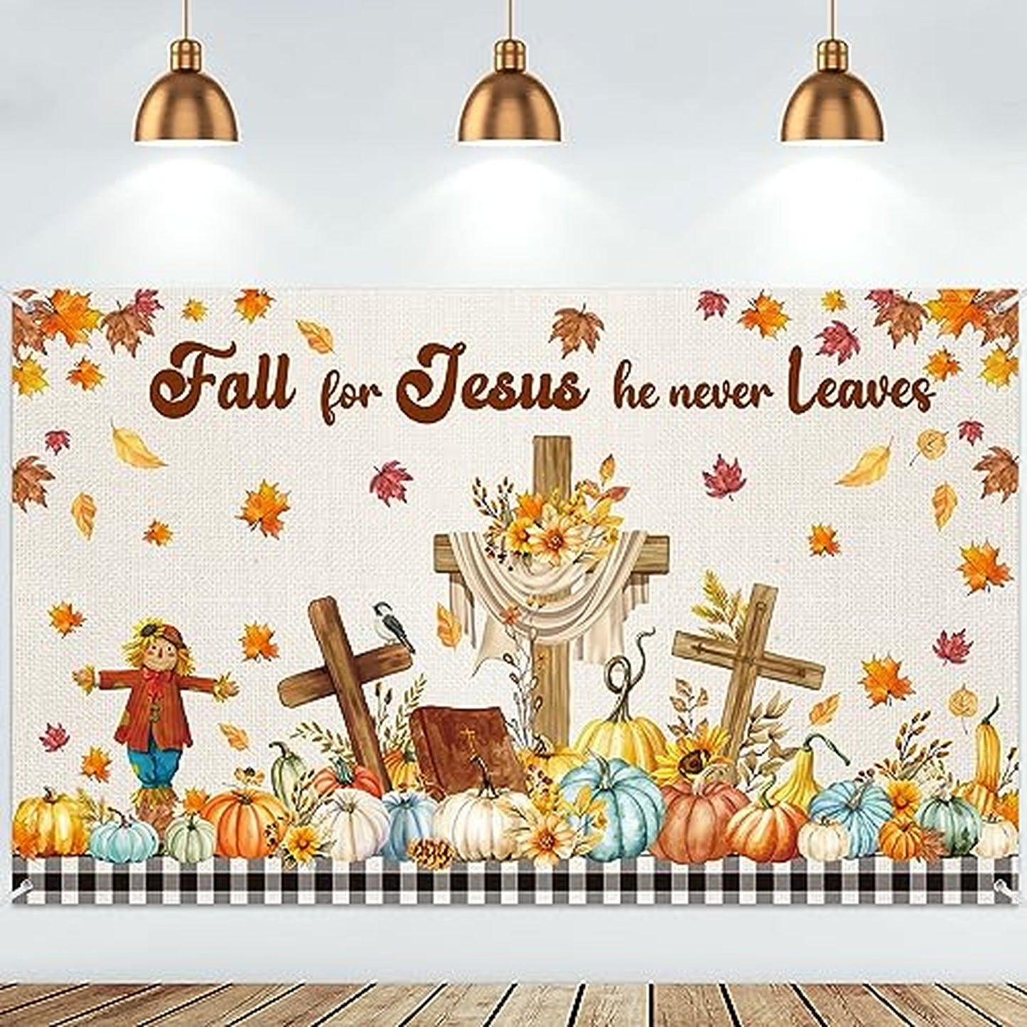 Fall Harvest Jesus Banner - Thanksgiving Pumpkin Backdrop for Autumn Party - Christian Religious Photo Booth Props - 71 x 43 Inch - Autumn Blessings