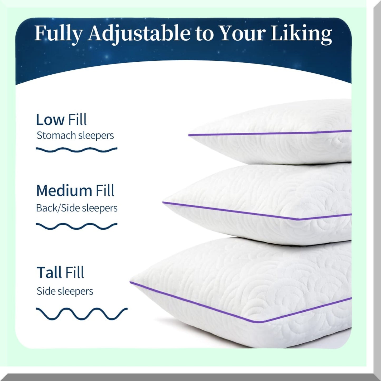 CoolDream Memory Foam Gel Pillows - Queen Size Set of 2 Adjustable Luxury Pillows for Side, Back, and Stomach Sleepers with Washable Cover.