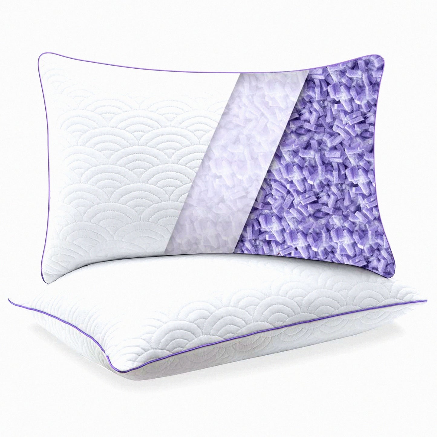 CoolDream Memory Foam Gel Pillows - Queen Size Set of 2 Adjustable Luxury Pillows for Side, Back, and Stomach Sleepers with Washable Cover.