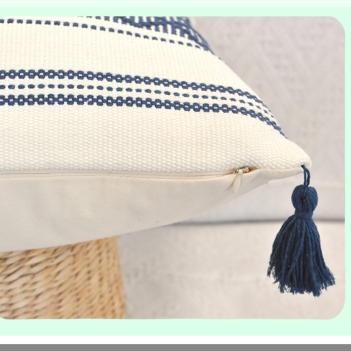 Boho Navy Blue Lumbar Pillow Set - 12x20 Inch Rectangle Cushion Covers for Couch Sofa/Farmhouse Decor - Woven Accent Chair Pillow Cases (Set of 2)