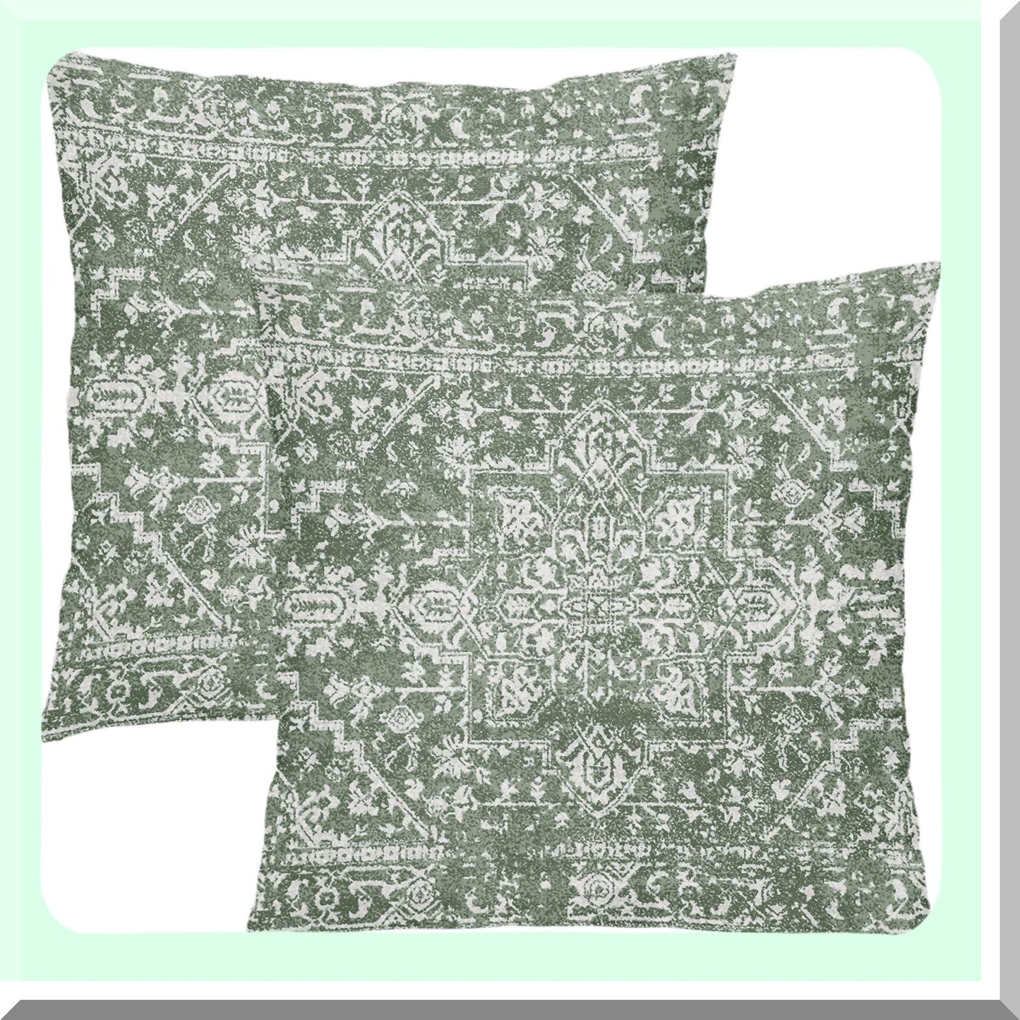 Boho Sage Green Ethnic Pillow Covers - Vintage Persian Rug Farmhouse Throw Pillows Set of 2 - Geographic Bohemian Carpet Home Decor for Room Patio
