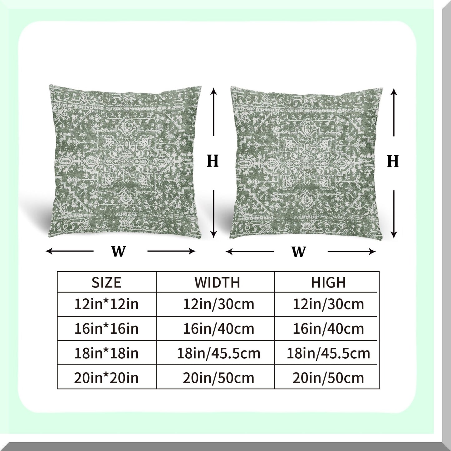 Boho Sage Green Ethnic Pillow Covers - Vintage Persian Rug Farmhouse Throw Pillows Set of 2 - Geographic Bohemian Carpet Home Decor for Room Patio