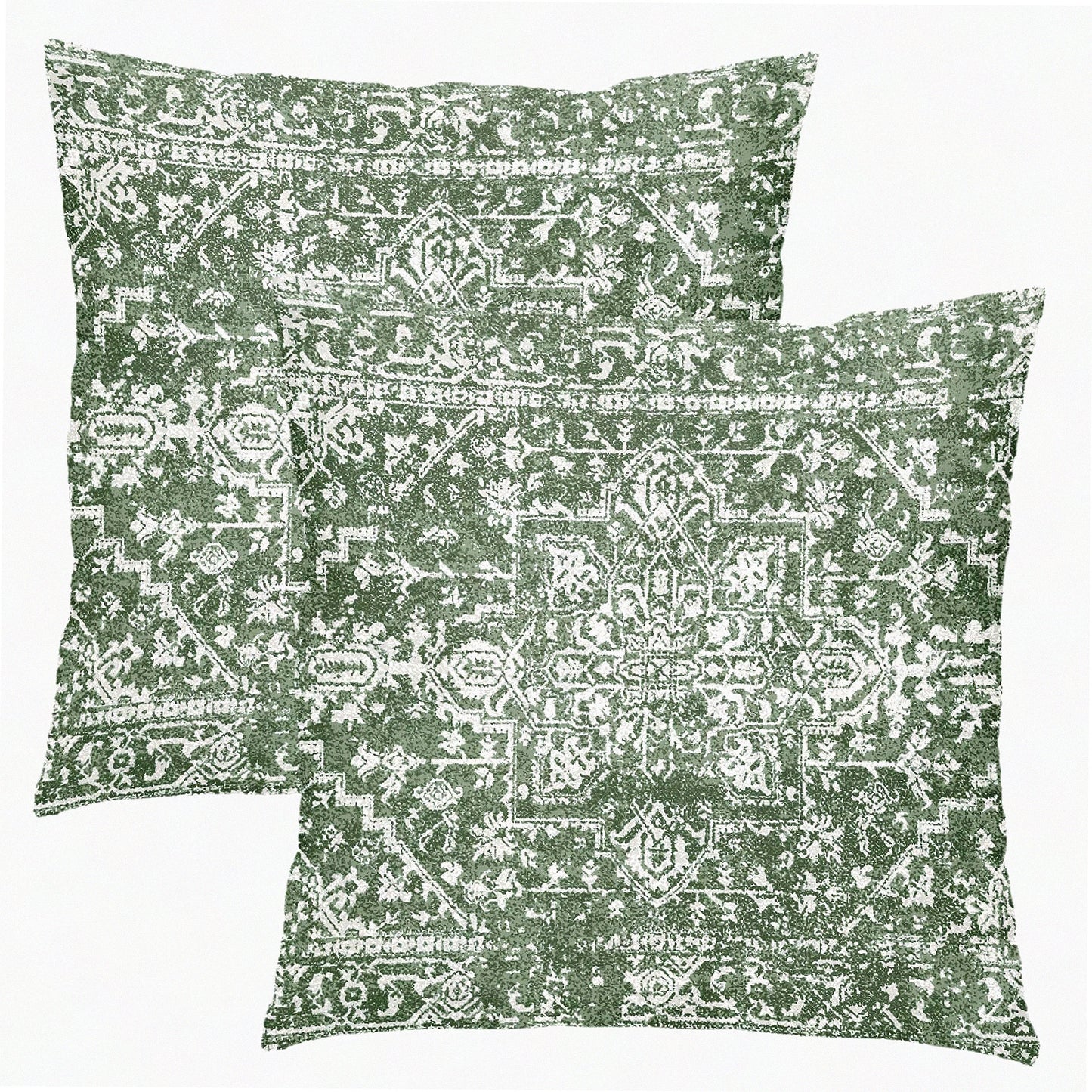 Boho Sage Green Ethnic Pillow Covers - Vintage Persian Rug Farmhouse Throw Pillows Set of 2 - Geographic Bohemian Carpet Home Decor for Room Patio