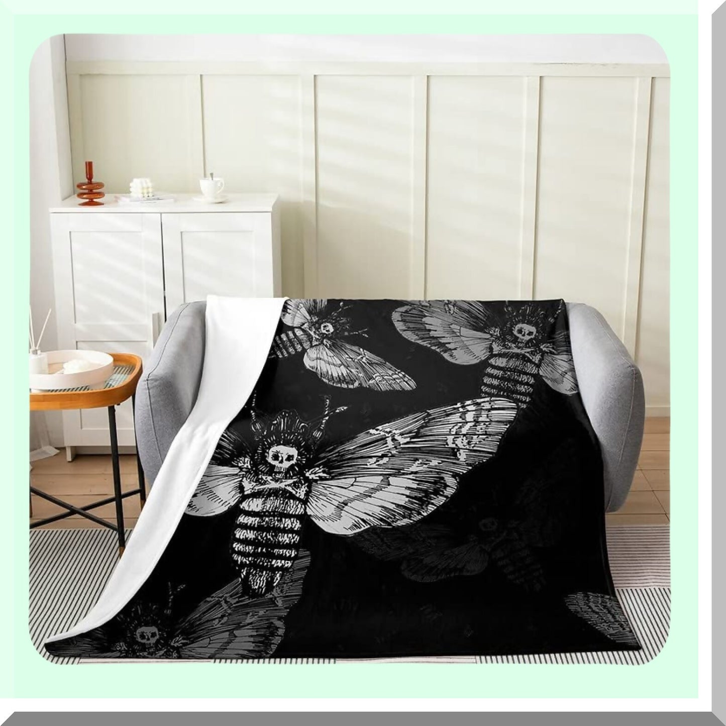 Gothic Moth Fleece Throw Blanket - Cozy All-Season Bed & Sofa Decor, Dark Boho Skeleton Design, Plush 50"x60"