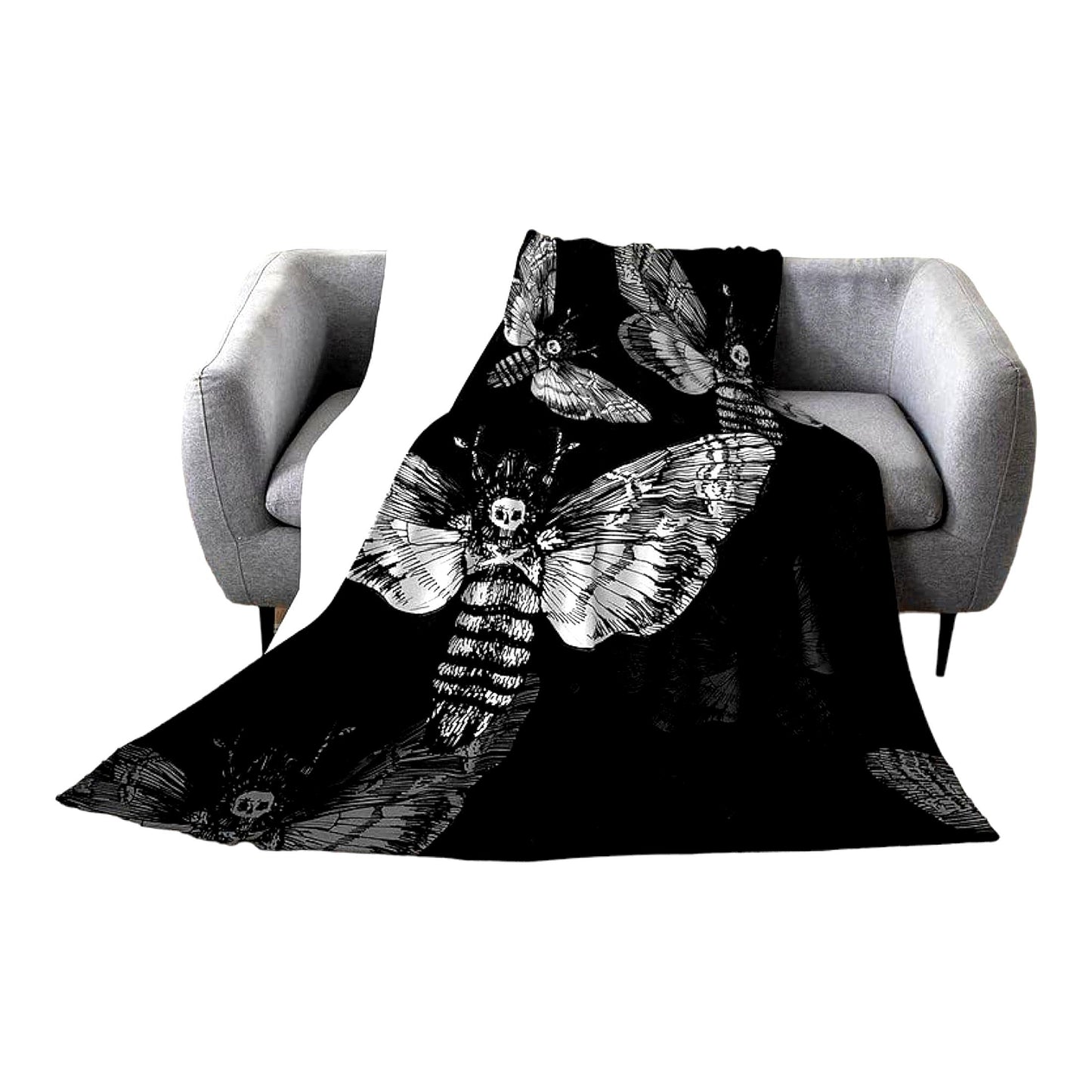 Gothic Moth Fleece Throw Blanket - Cozy All-Season Bed & Sofa Decor, Dark Boho Skeleton Design, Plush 50"x60"