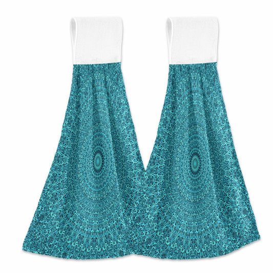Teal Boho Flower Kitchen Hand Towels 2 Pcs
