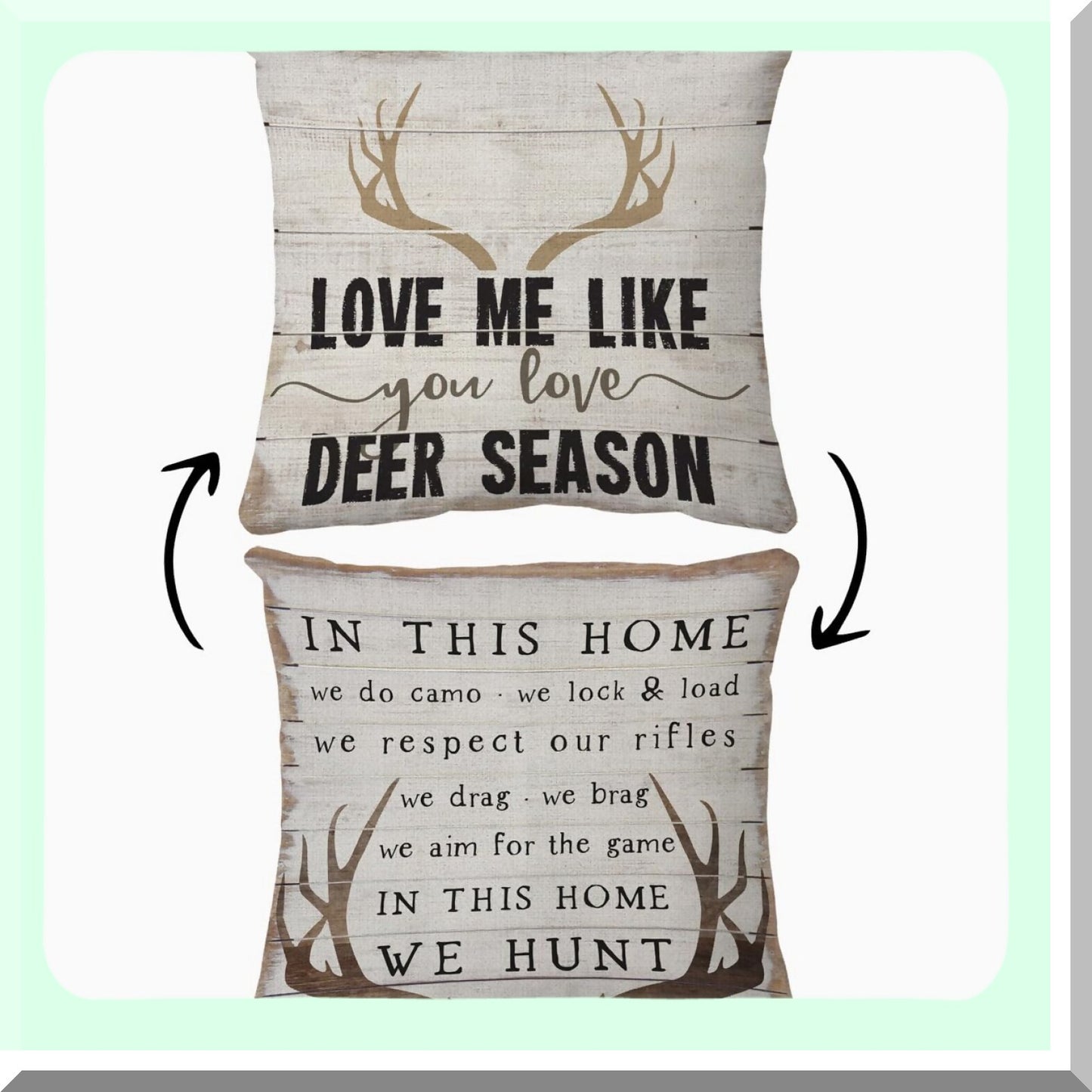 Rustic Deer Season Love Pillow Covers - Hunting Decor for Home - Gifts for Couples - Farmhouse Decor - Wife, Husband, Him - 18x18