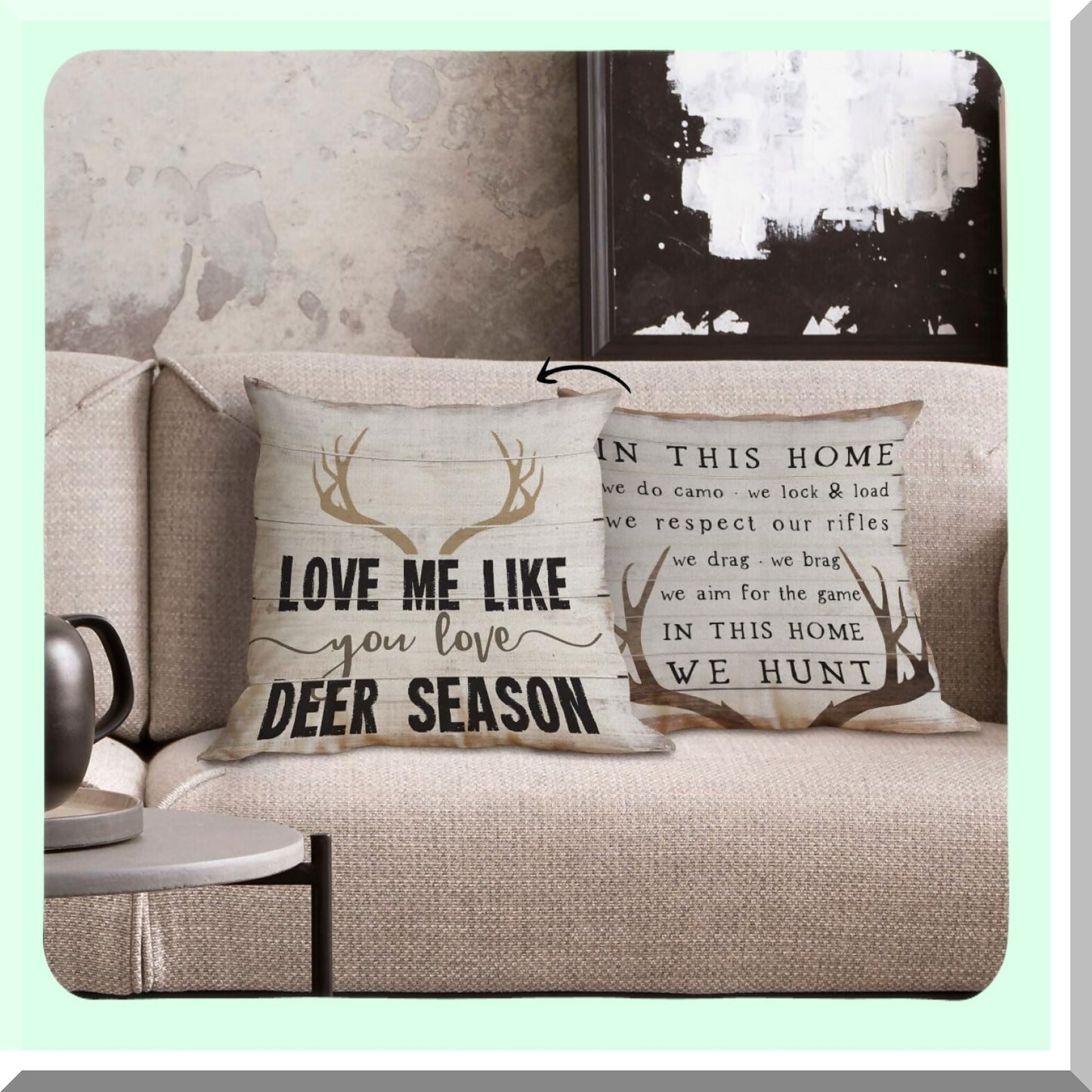 Rustic Deer Season Love Pillow Covers - Hunting Decor for Home - Gifts for Couples - Farmhouse Decor - Wife, Husband, Him - 18x18