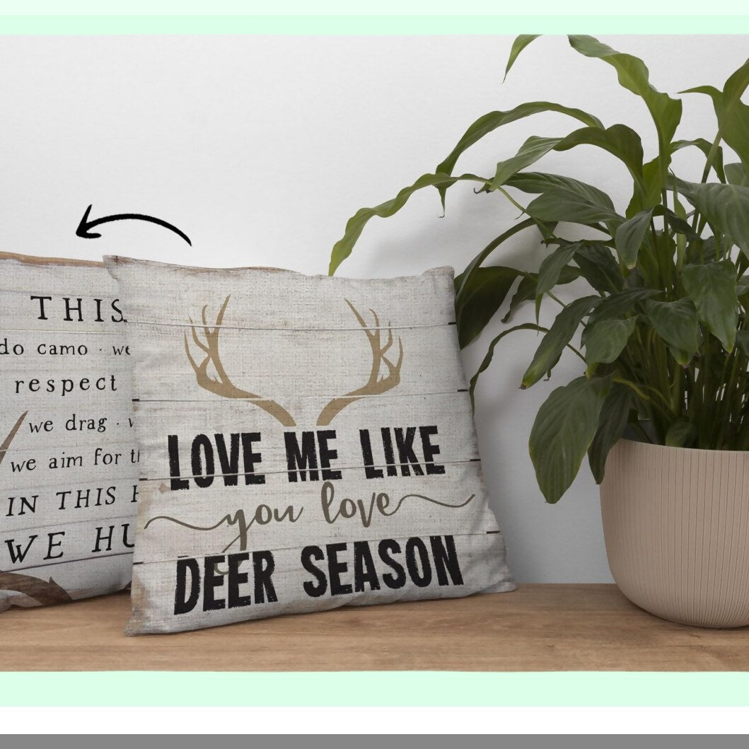 Rustic Deer Season Love Pillow Covers - Hunting Decor for Home - Gifts for Couples - Farmhouse Decor - Wife, Husband, Him - 18x18