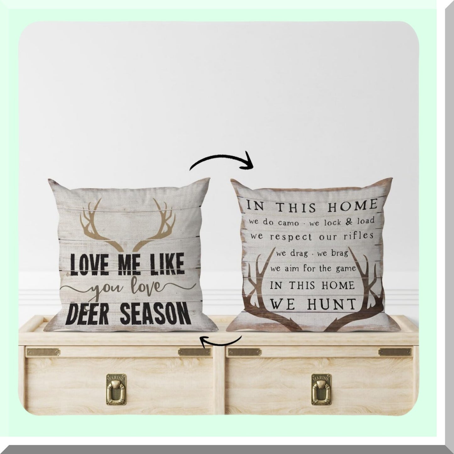 Rustic Deer Season Love Pillow Covers - Hunting Decor for Home - Gifts for Couples - Farmhouse Decor - Wife, Husband, Him - 18x18