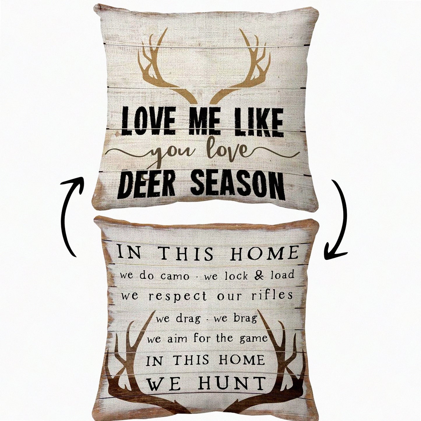 Rustic Deer Season Love Pillow Covers - Hunting Decor for Home - Gifts for Couples - Farmhouse Decor - Wife, Husband, Him - 18x18