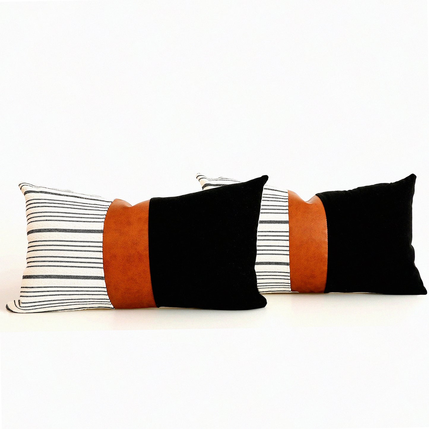 Farmhouse Stripes Textured Lumbar Pillow Covers - Set of 2, Cotton Tan Leather Decorative Case for Sofa Couch Chair Bedroom, 12 x 20 Inch