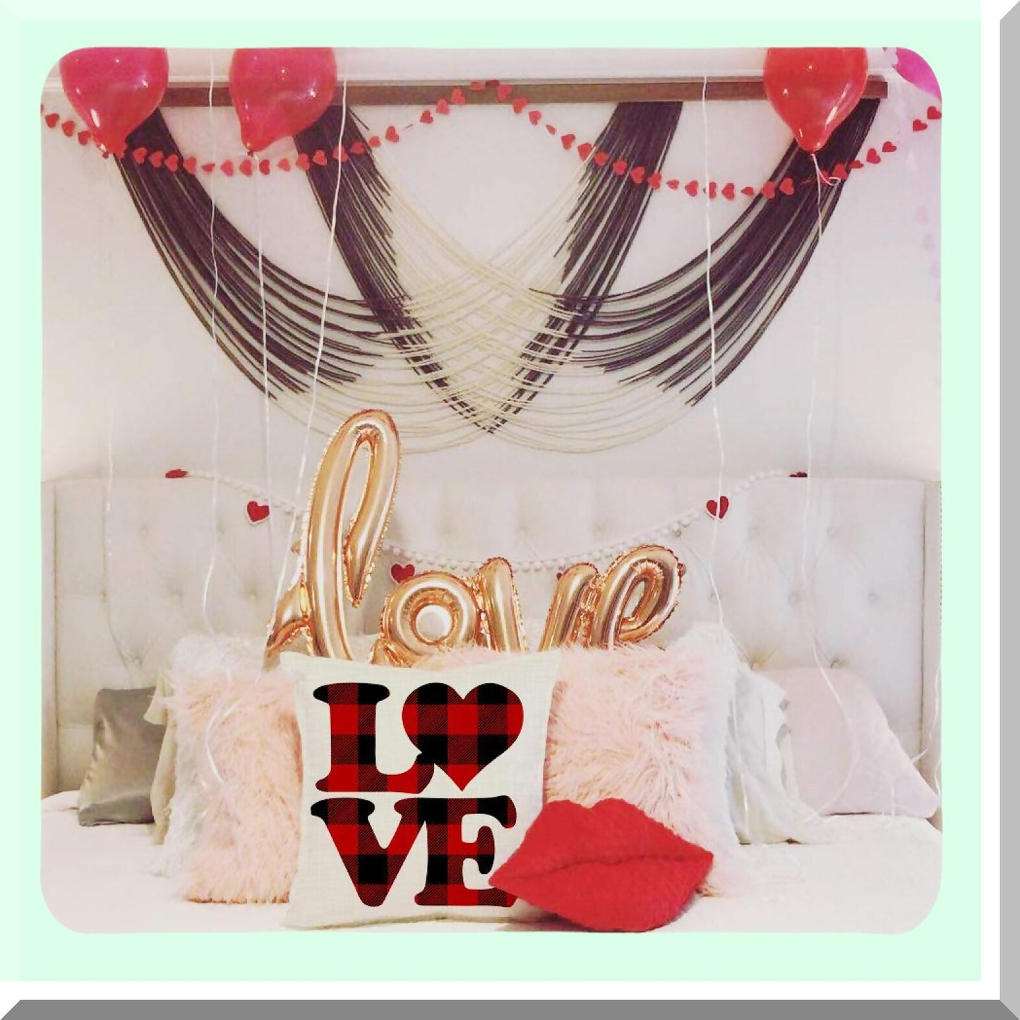 Love Plaid Heart Pillow Set - 20x20 Decorative Throw Pillows for Farmhouse Valentine's Day Decor - Set of 4 Home Decorations