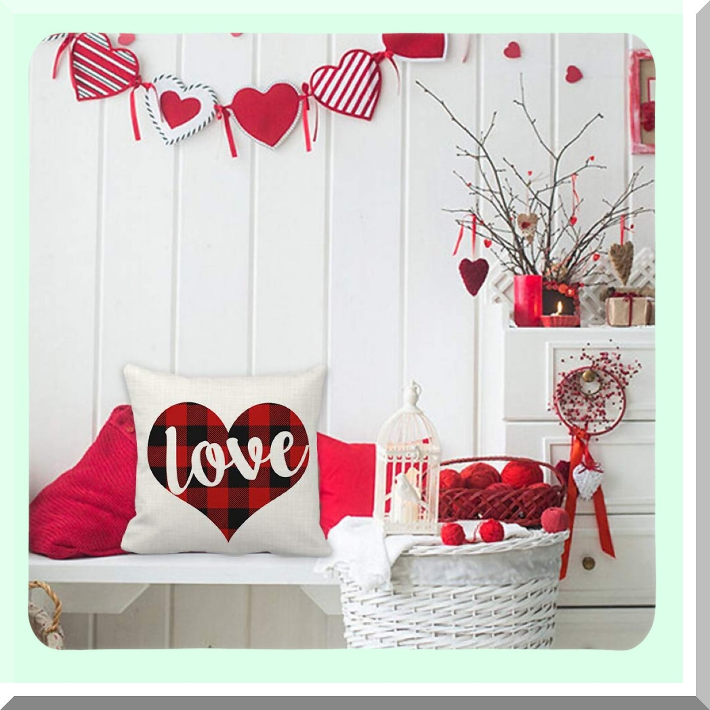 Love Plaid Heart Pillow Set - 20x20 Decorative Throw Pillows for Farmhouse Valentine's Day Decor - Set of 4 Home Decorations