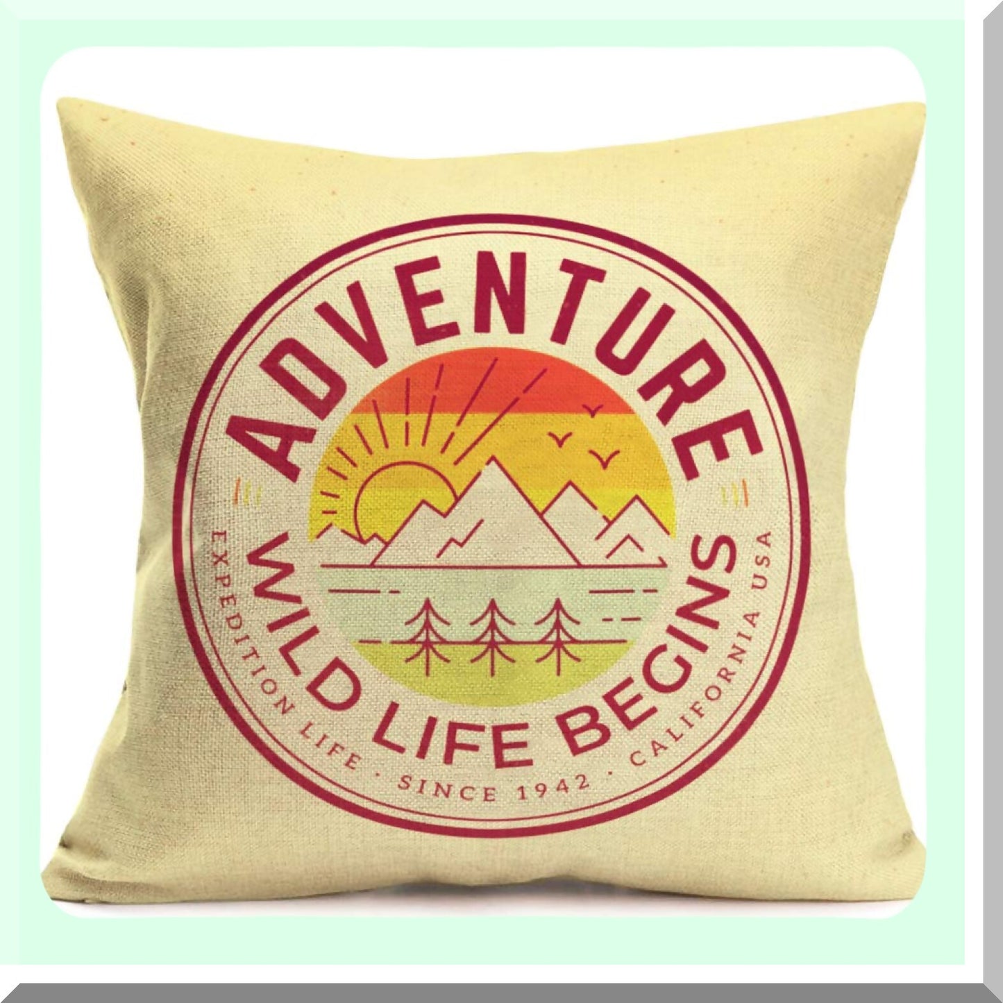 Wilderness Adventure Mountain Pillow Covers - Set of 6 Vintage Forest Camping Decorative Cushion Cases - Outdoor Cotton Linen Square 18x18 Inch