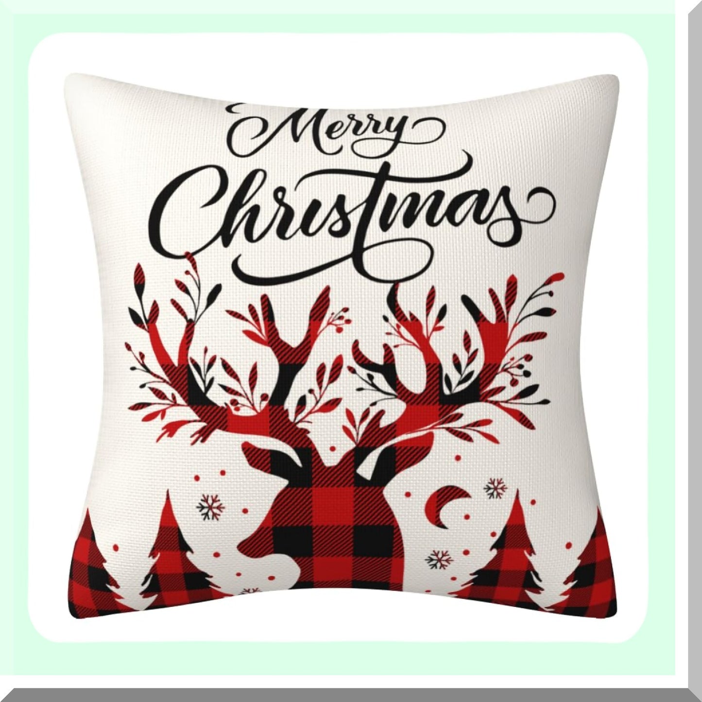 Winter Wonderland Plaid Pillow Covers - Set of 2 Red Checkered Pillowcases with Deer Design - Let It Snow Holiday Home Decor for Sofa Couch - 18x18 Inches