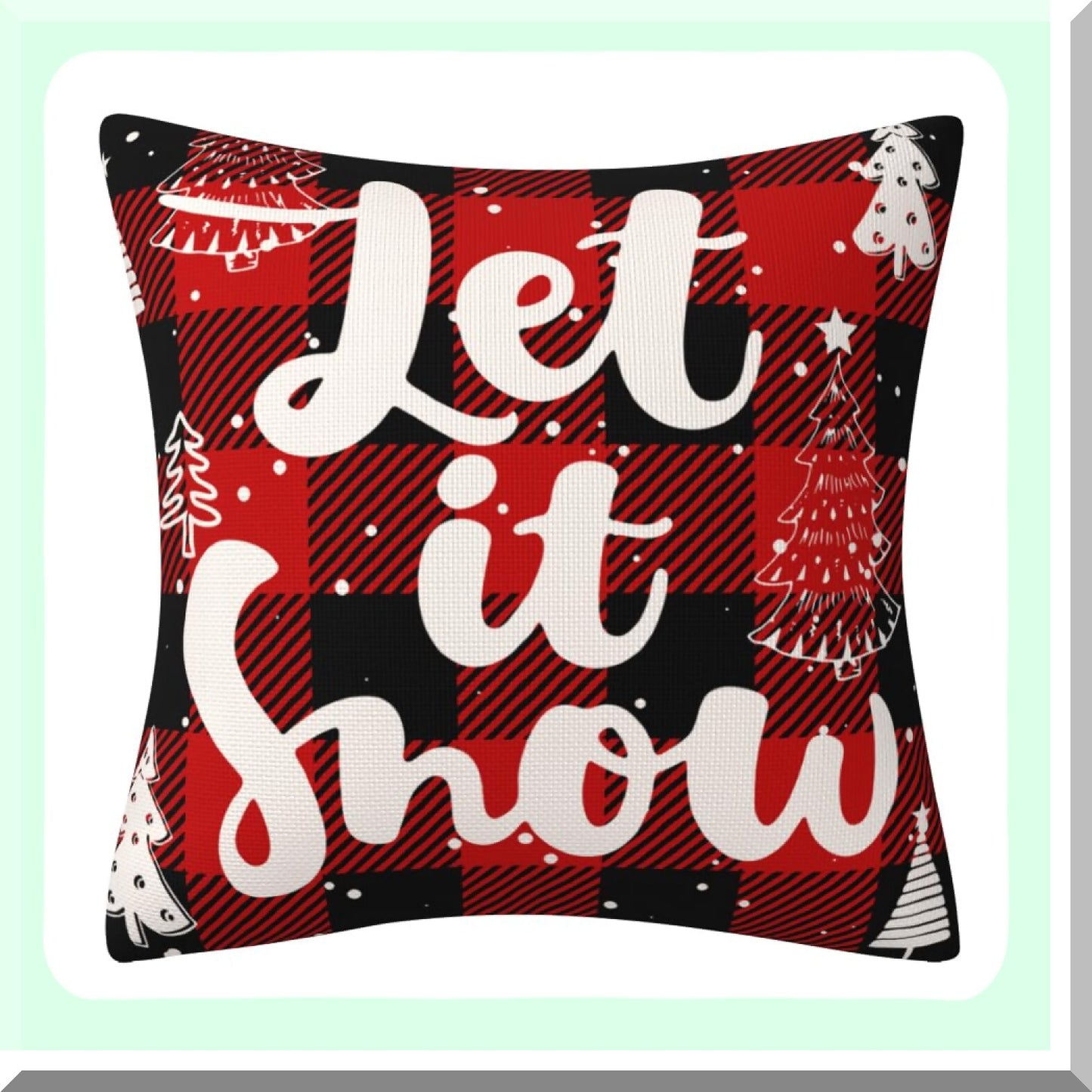 Winter Wonderland Plaid Pillow Covers - Set of 2 Red Checkered Pillowcases with Deer Design - Let It Snow Holiday Home Decor for Sofa Couch - 18x18 Inches