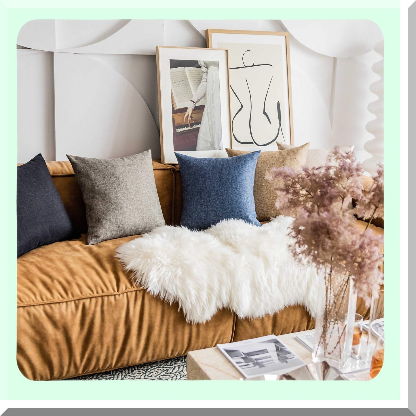 Navy Blue Linen Lumbar Pillow Covers - Set of 2 Decorative Throw Pillows for Couch Bed Chair - Solid Rectangle Cushion Covers 12x20 inch