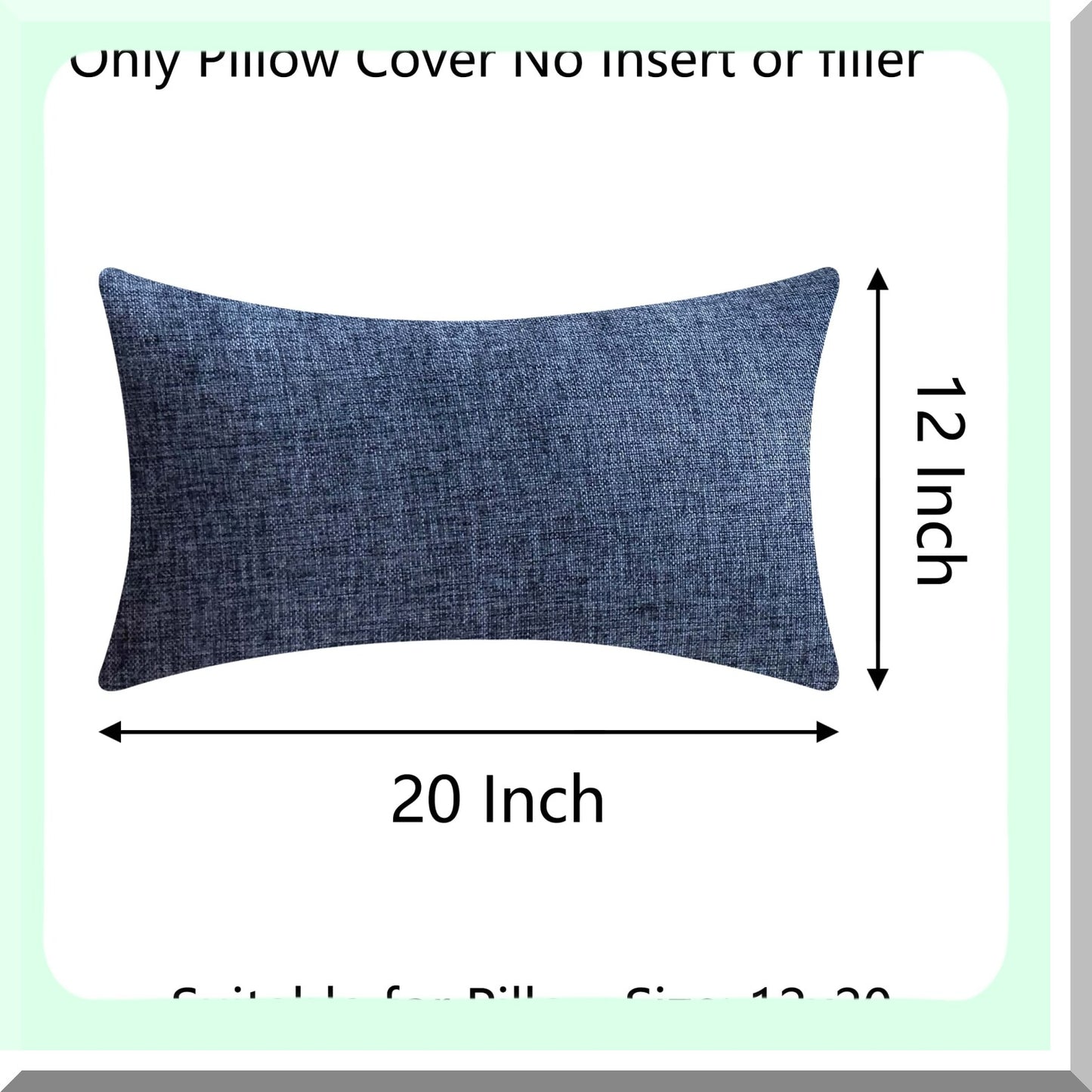 Navy Blue Linen Lumbar Pillow Covers - Set of 2 Decorative Throw Pillows for Couch Bed Chair - Solid Rectangle Cushion Covers 12x20 inch