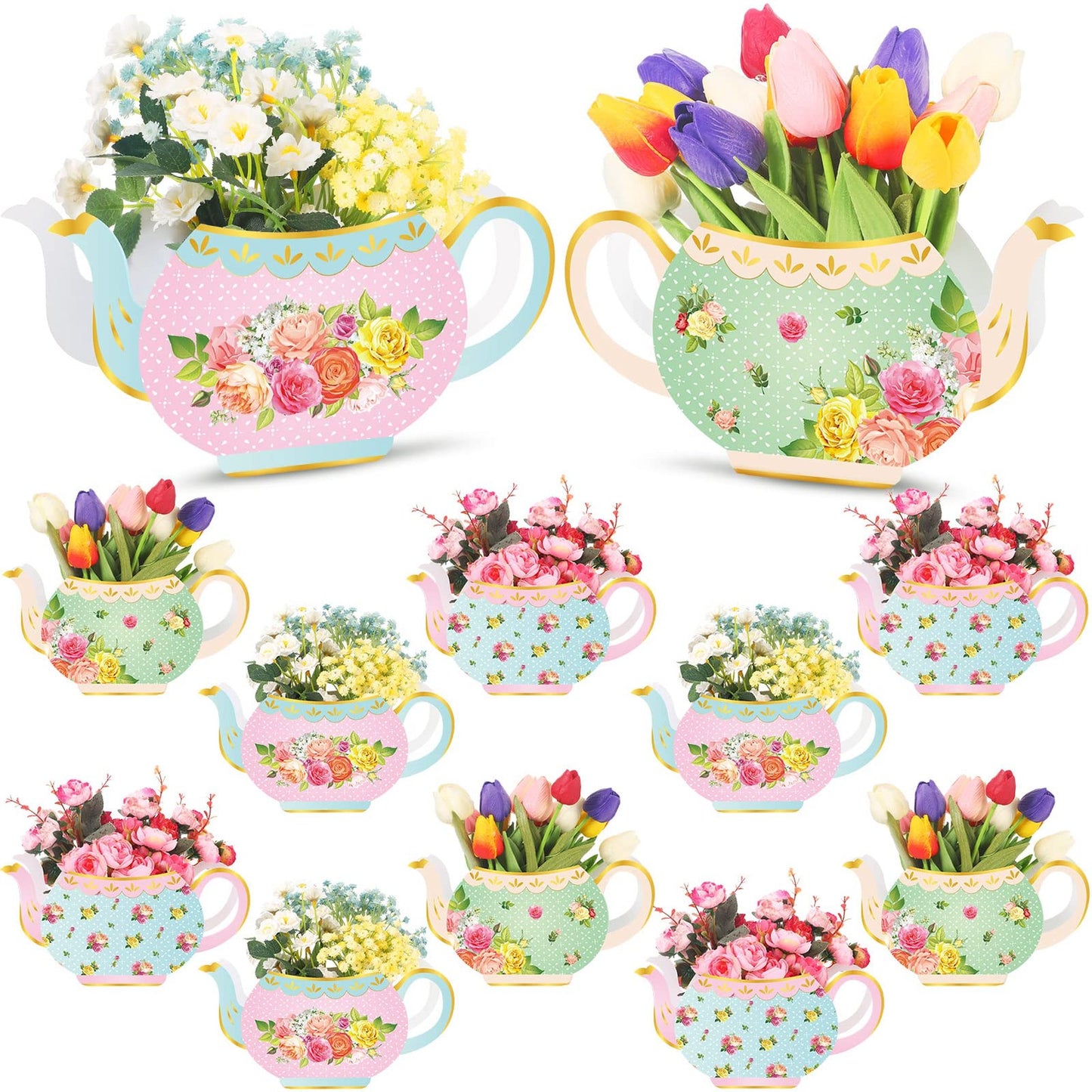 Tea Blossom Centerpieces - Set of 12 Tea Party Decorations for Princess Themed Events, Baby Showers, Weddings, and Anniversaries. Perfect Floral Touch!