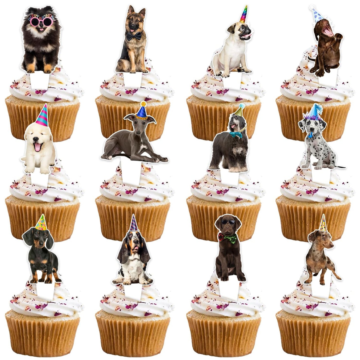 Doggy Delight Cupcake Toppers - Set of 24 Picks for Pet Adoption Theme Decor, Baby Shower, Boys Girls Birthday Party Supplies.