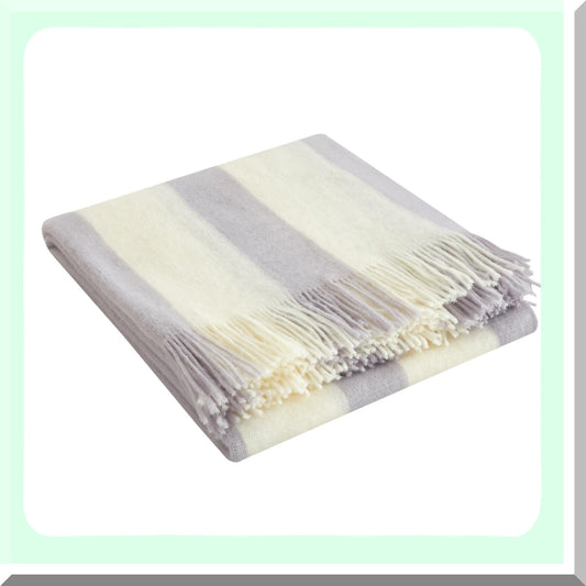 Lavender Luxe Plush Cashmere Throw - Super Soft Two Tone Striped Design with Tel Fringe, 50x60