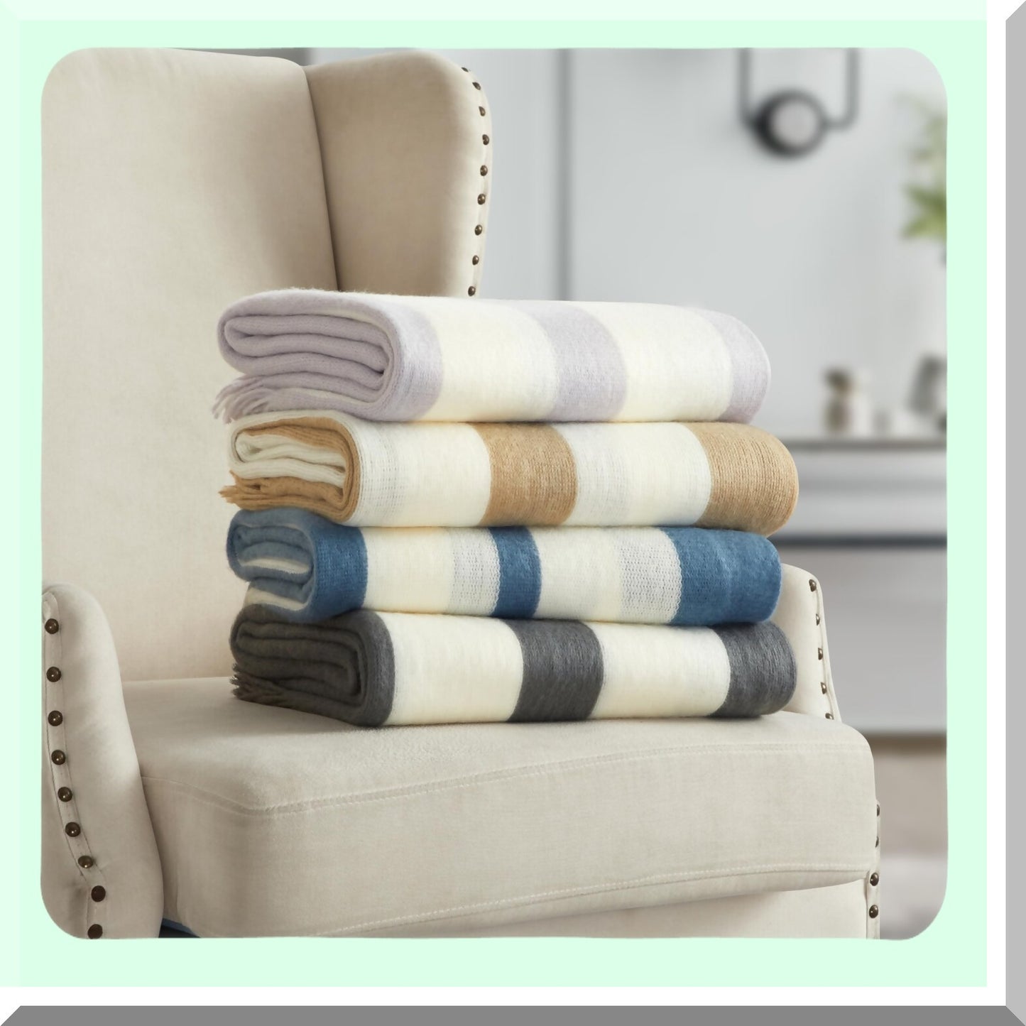 Lavender Luxe Plush Cashmere Throw - Super Soft Two Tone Striped Design with Tel Fringe, 50x60