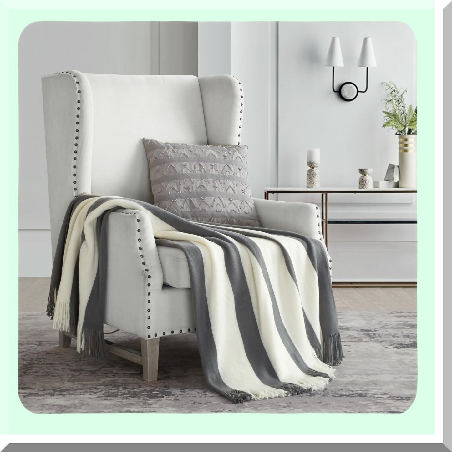 Lavender Luxe Plush Cashmere Throw - Super Soft Two Tone Striped Design with Tel Fringe, 50x60