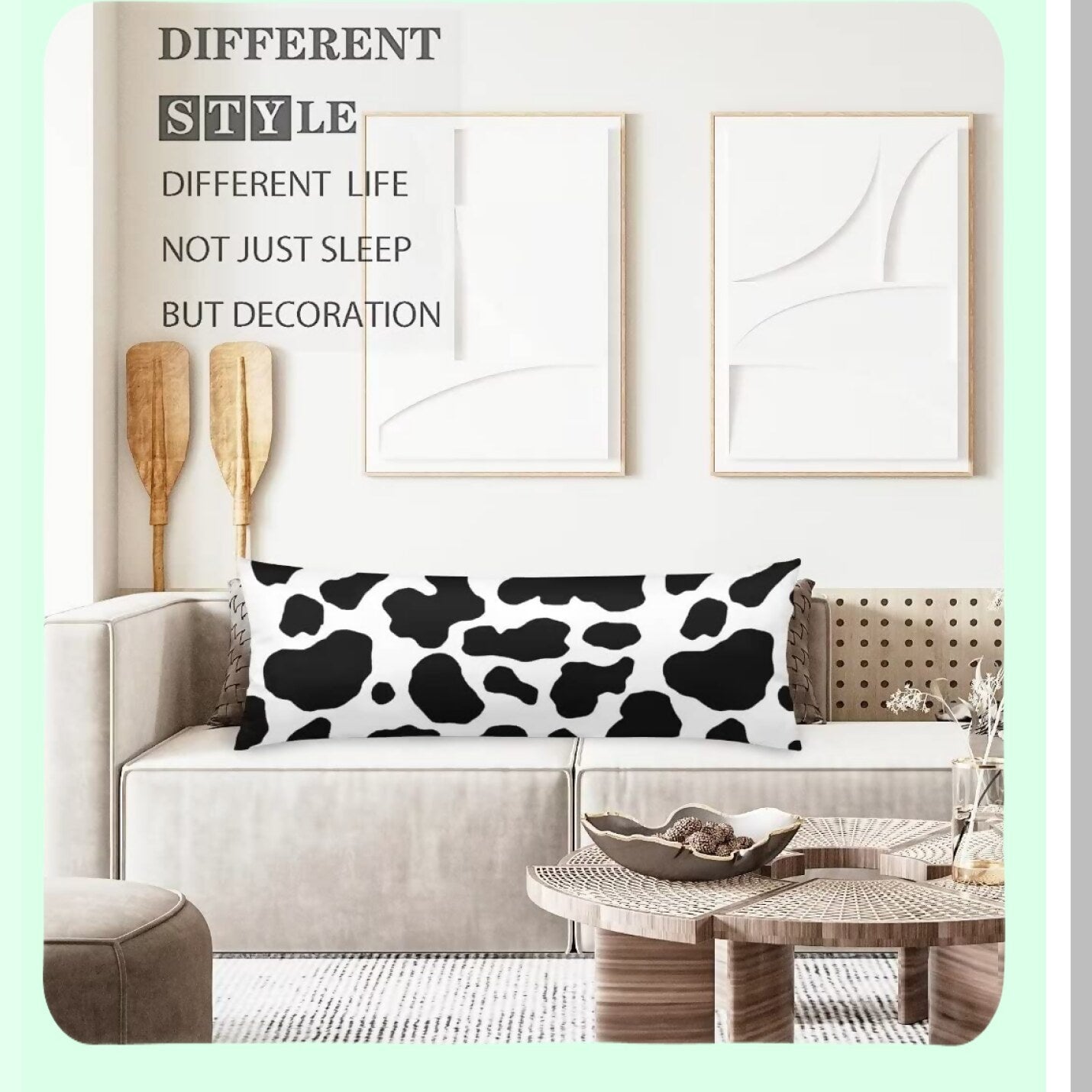 Cowhide Comfort Body Pillowcase - Black & White Cow Print Design | Farmhouse Animal Decorative Pillow Cover | Zippered Protector for Bedroom & Couch | Large Cushion Case 20"x54" - Home Gift