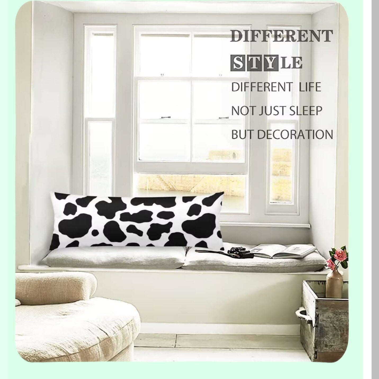 Cowhide Comfort Body Pillowcase - Black & White Cow Print Design | Farmhouse Animal Decorative Pillow Cover | Zippered Protector for Bedroom & Couch | Large Cushion Case 20"x54" - Home Gift