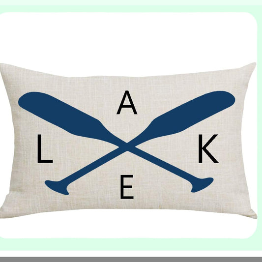 Blue Lake Summer Decorative Pillowcase - Cotton Linen Throw Pillow Cover - 12 x 20 Inches - Sofa Chair Bed Decoration - Lumbar Pillow Case