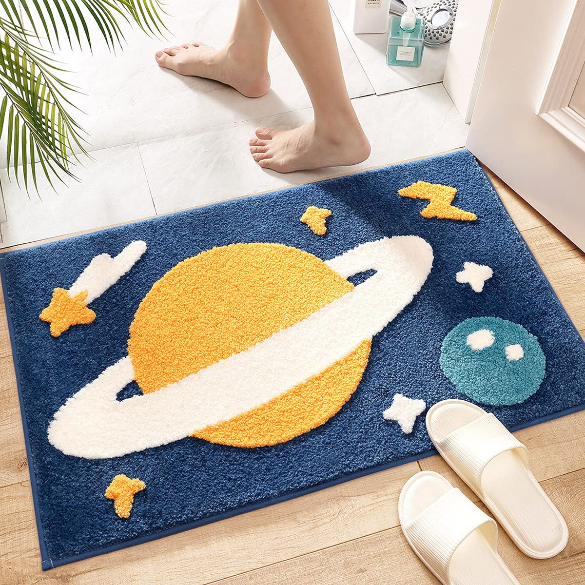 Space Bathroom Rug 20x31 Microfiber Non-Slip