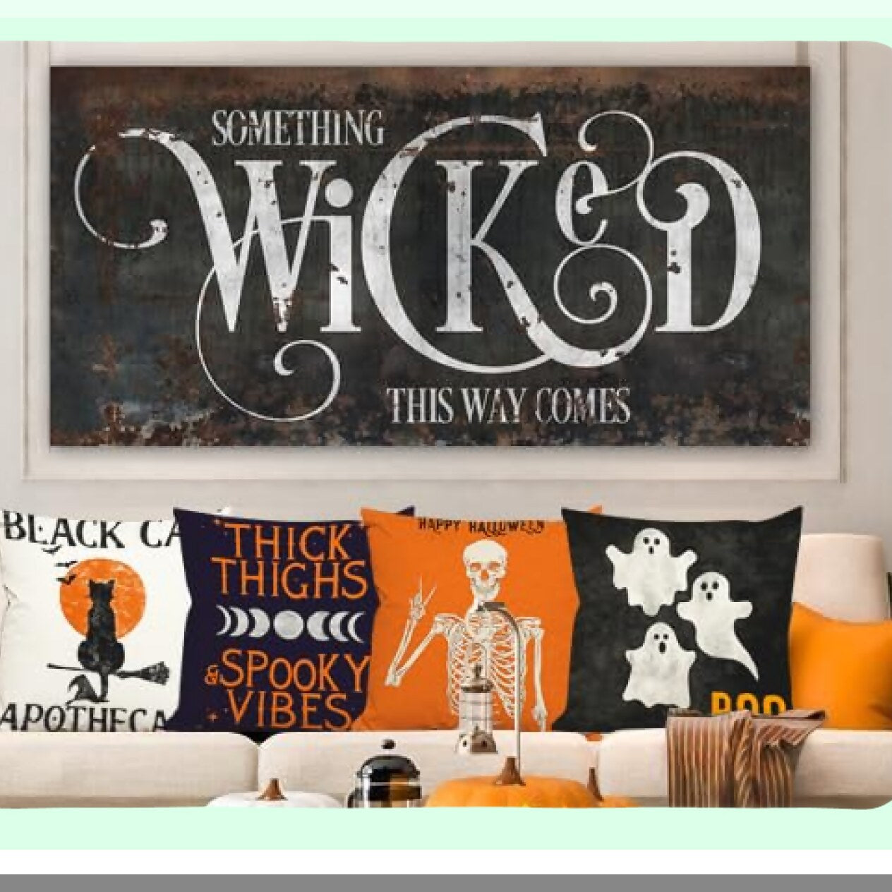 Spooky Moon Phase Celestial Outdoor Fall Throw Pillow Covers - Set of 4 - Cat Skeleton Ghost Design - 18x18 Linen Couch Decorations