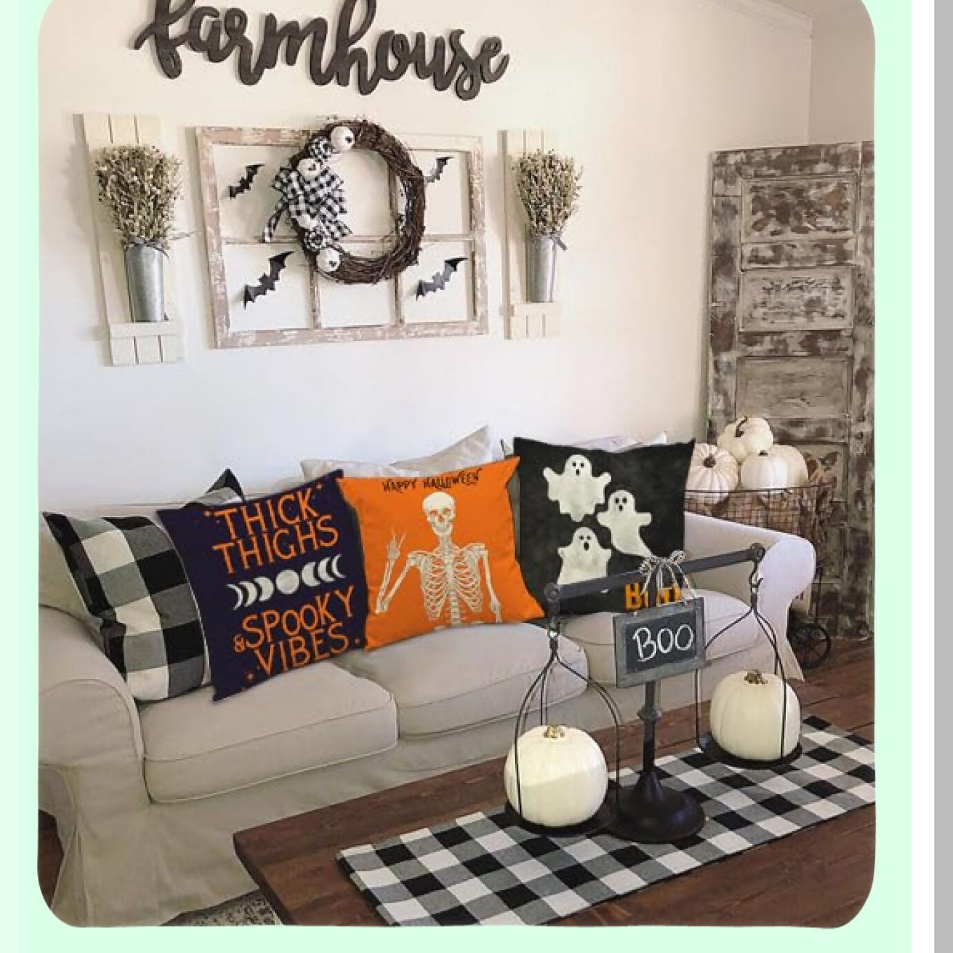 Spooky Moon Phase Celestial Outdoor Fall Throw Pillow Covers - Set of 4 - Cat Skeleton Ghost Design - 18x18 Linen Couch Decorations