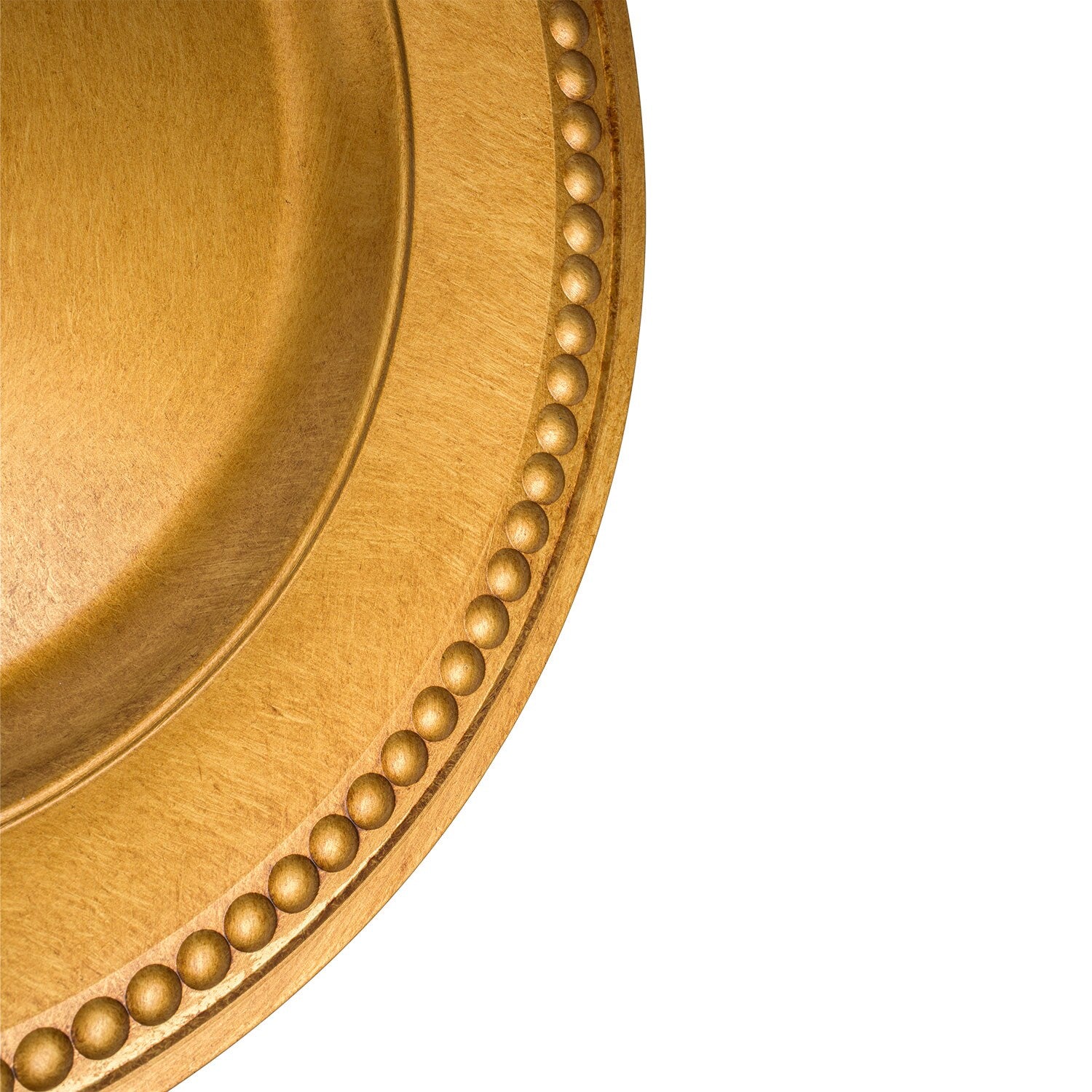 Antique Gold Plastic Charger Plates with Beaded Rims, 13 in. (Pack of 12)