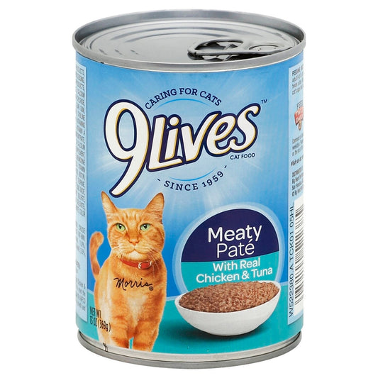 9 Lives Meaty Pate Wet Cat Food with Real Chicken and Tuna, 13-oz. (Pack of 12)
