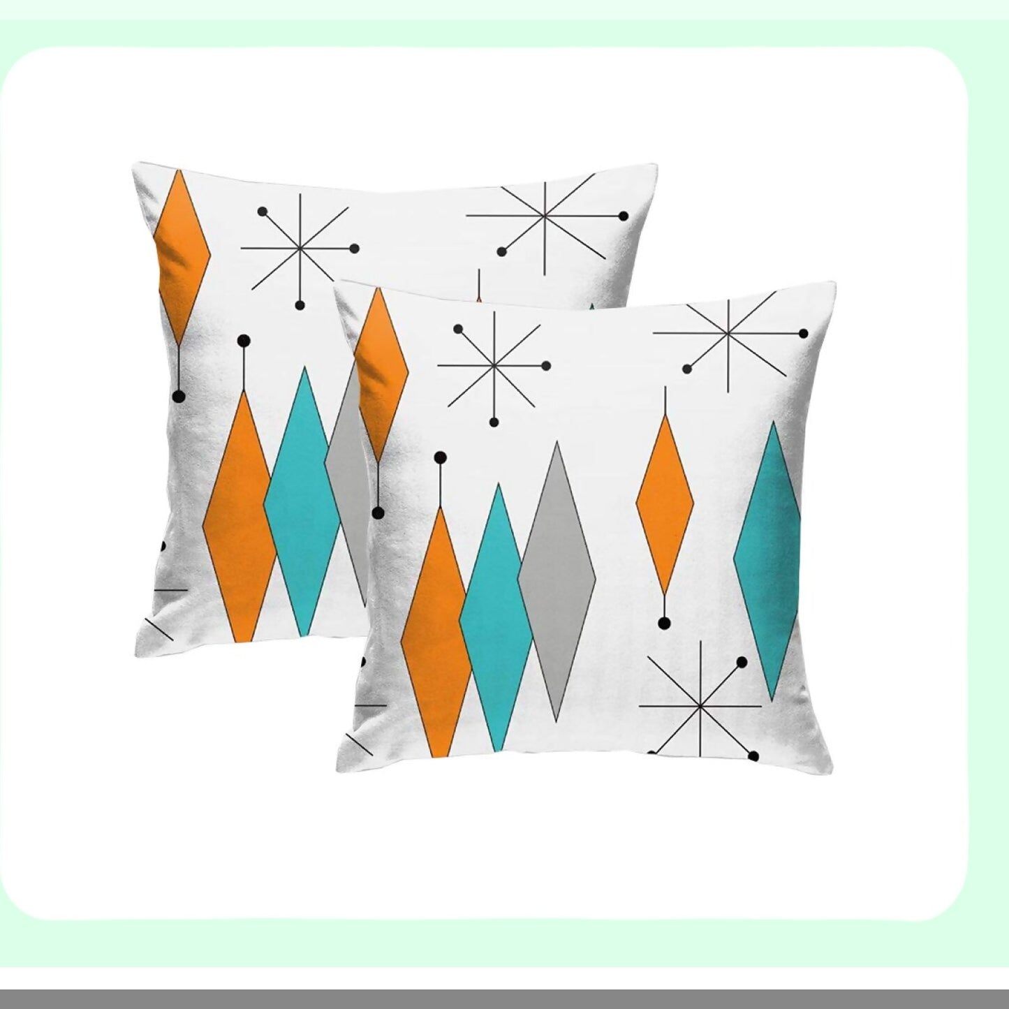 Retro Stars Turquoise Orange Diamond Pillow Covers - Set of 2 Mid Century Throw Pillow Covers - Modern Decorative Pillowcases for Sofa Bed Couch Chair 18 x 18