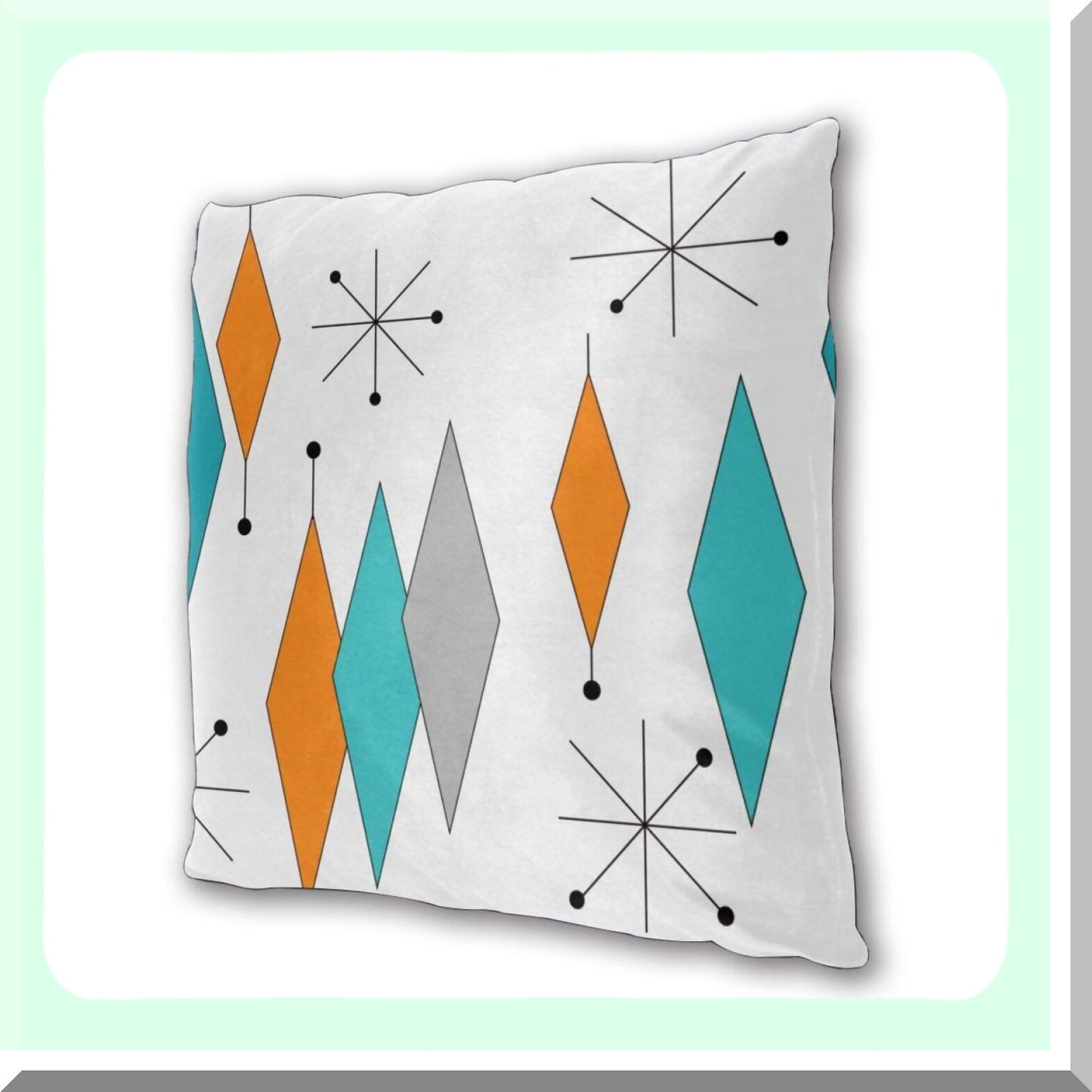 Retro Stars Turquoise Orange Diamond Pillow Covers - Set of 2 Mid Century Throw Pillow Covers - Modern Decorative Pillowcases for Sofa Bed Couch Chair 18 x 18