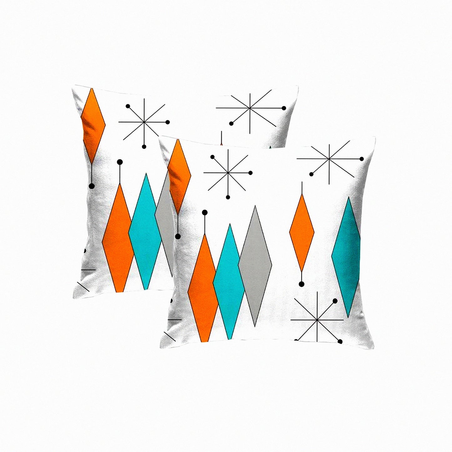 Retro Stars Turquoise Orange Diamond Pillow Covers - Set of 2 Mid Century Throw Pillow Covers - Modern Decorative Pillowcases for Sofa Bed Couch Chair 18 x 18