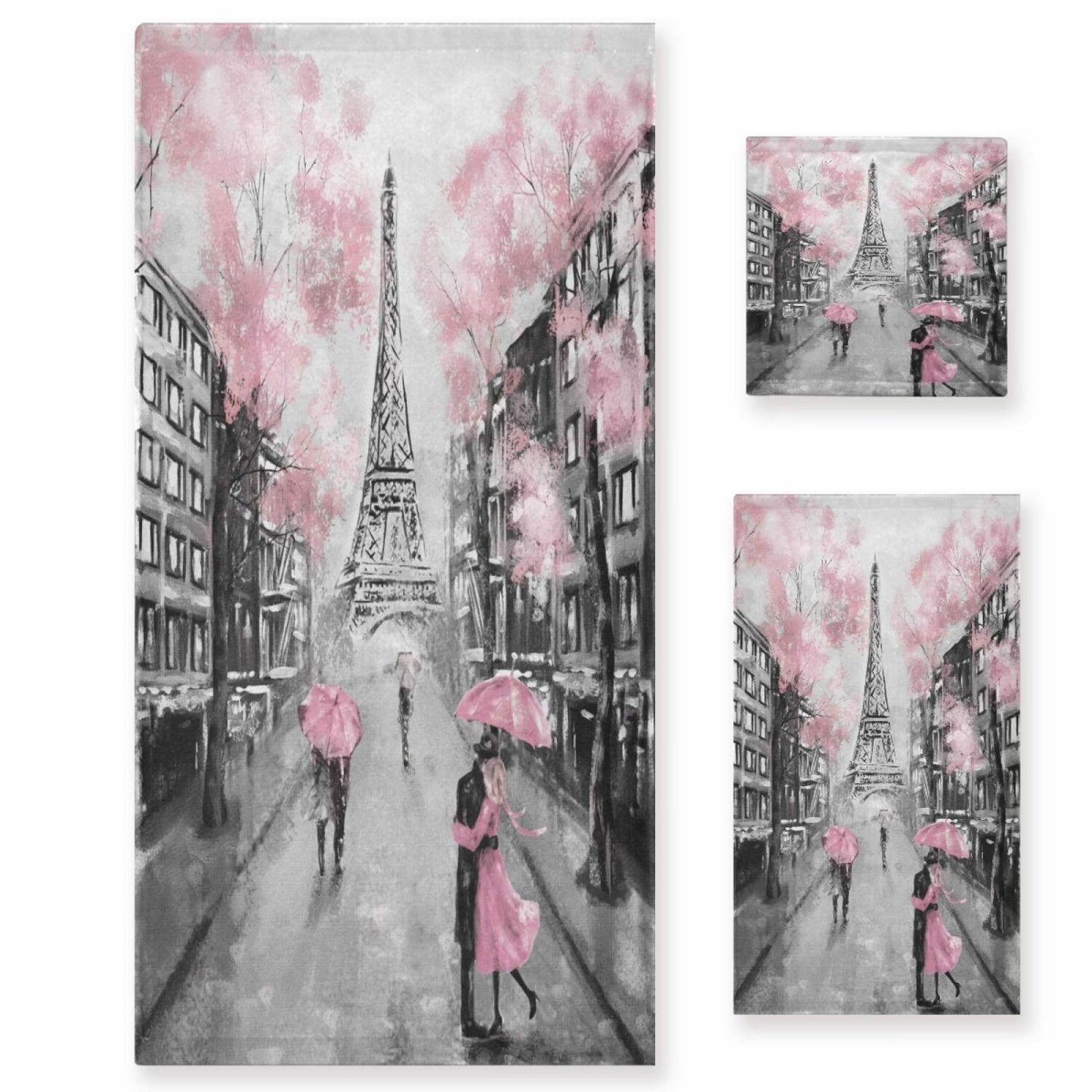 Pink Paris Tower Bath Towel Set 3 Pieces