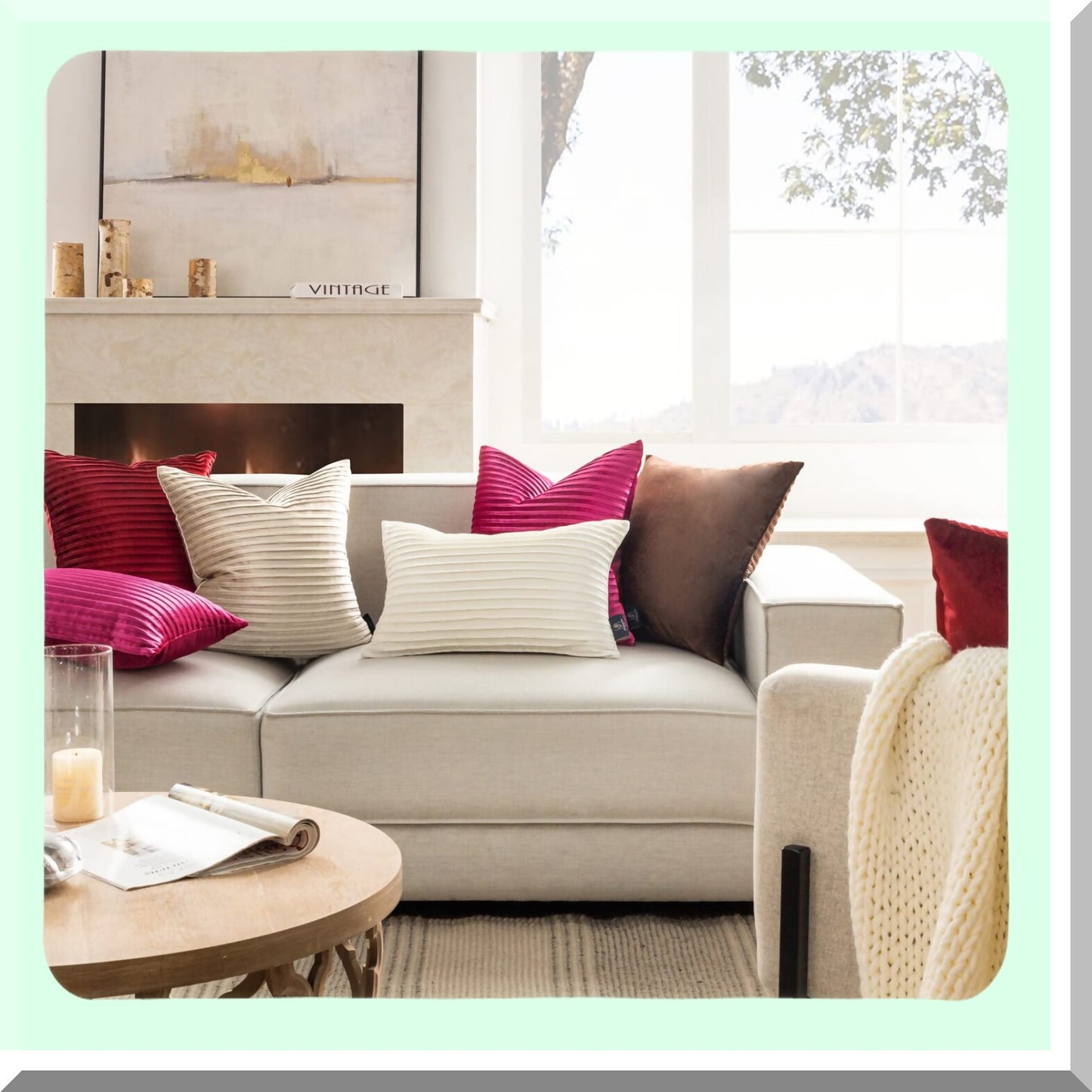 Hot Pink Velvet Pleated Throw Pillow Covers - Set of 2 | Soft Square Cushion Cases for Couch, Bed, Chair | Decorative Home Decor - 20 x 20 inches