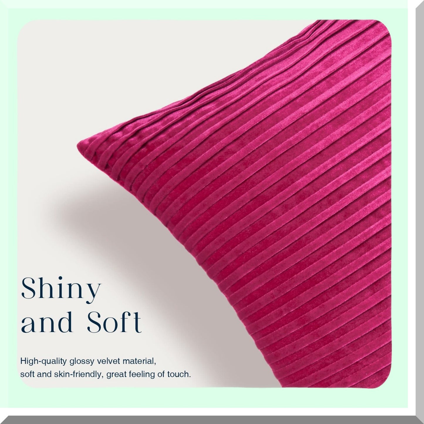 Hot Pink Velvet Pleated Throw Pillow Covers - Set of 2 | Soft Square Cushion Cases for Couch, Bed, Chair | Decorative Home Decor - 20 x 20 inches