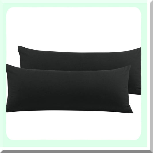 UltraSoft Body Pillow Covers - Set of 2, Premium Microfiber Pillowcases, Zippered Closure, 110 GSM, Long Pillow Protector, 20"x48", Black Color