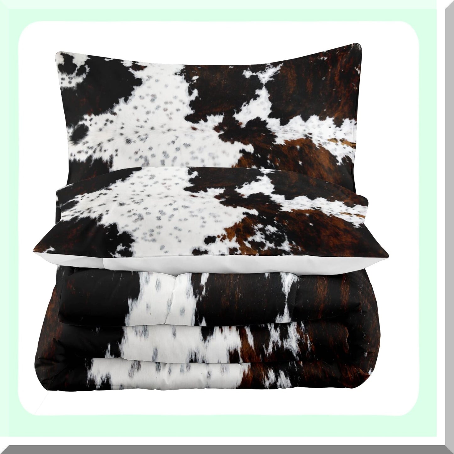 Cowhide Comforter Set - Western Farmhouse Full Bedding in A Bag with Black White Print, Rustic Design, 2 Matching Pillowcases for Bedroom Decor