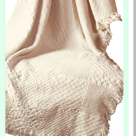 CozyTextured Natural Fringed 2-Layer Throw Blanket, 46x60 Inch